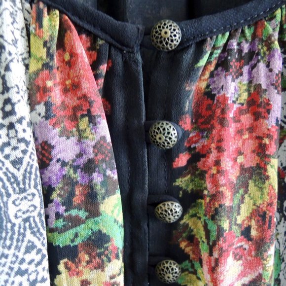 Anthro Sanctuary Black & White Floral Blouson Peasant Dress XS (runs L) - Picture 3 of 8